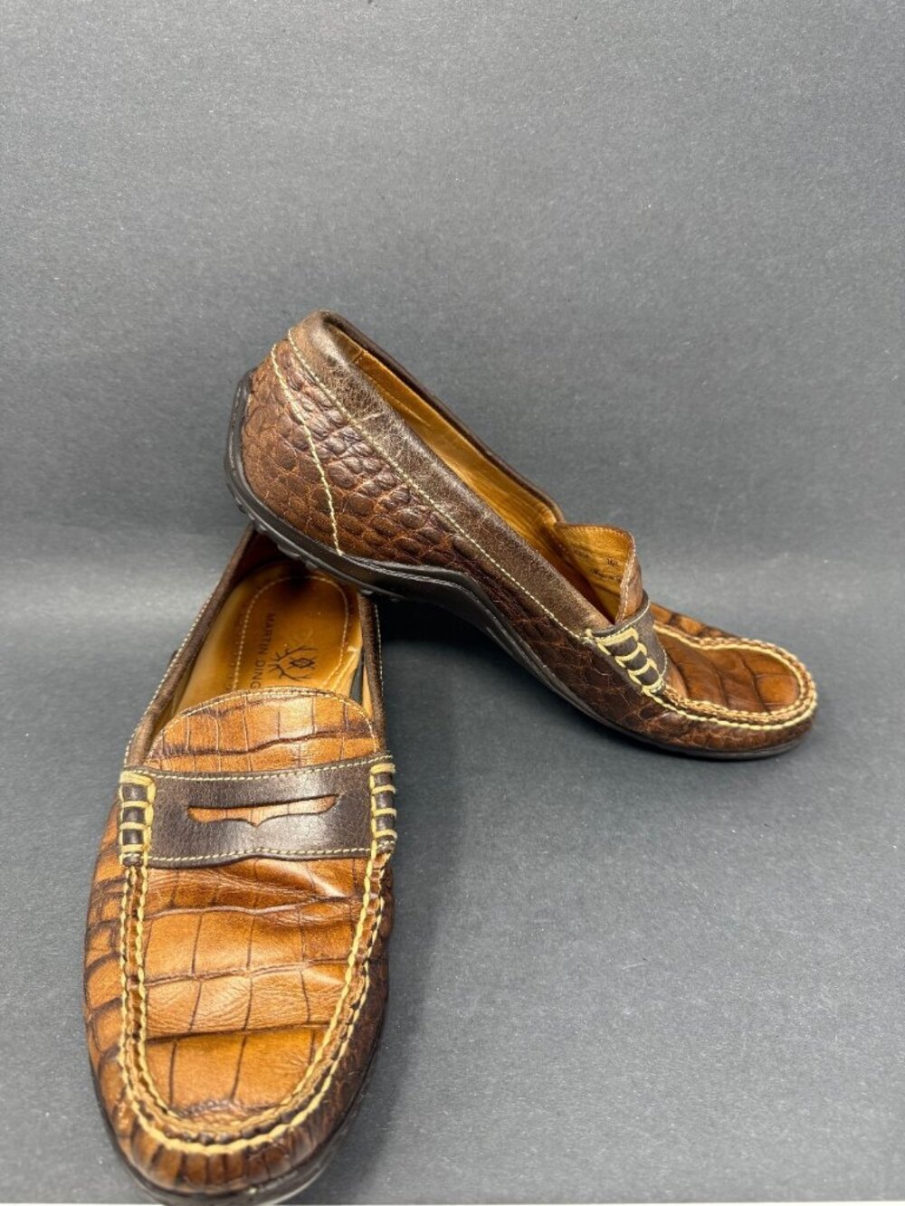 Martin Dingman Bill Alligator Grain Leather Loafers Mens 10 Brown Preppy